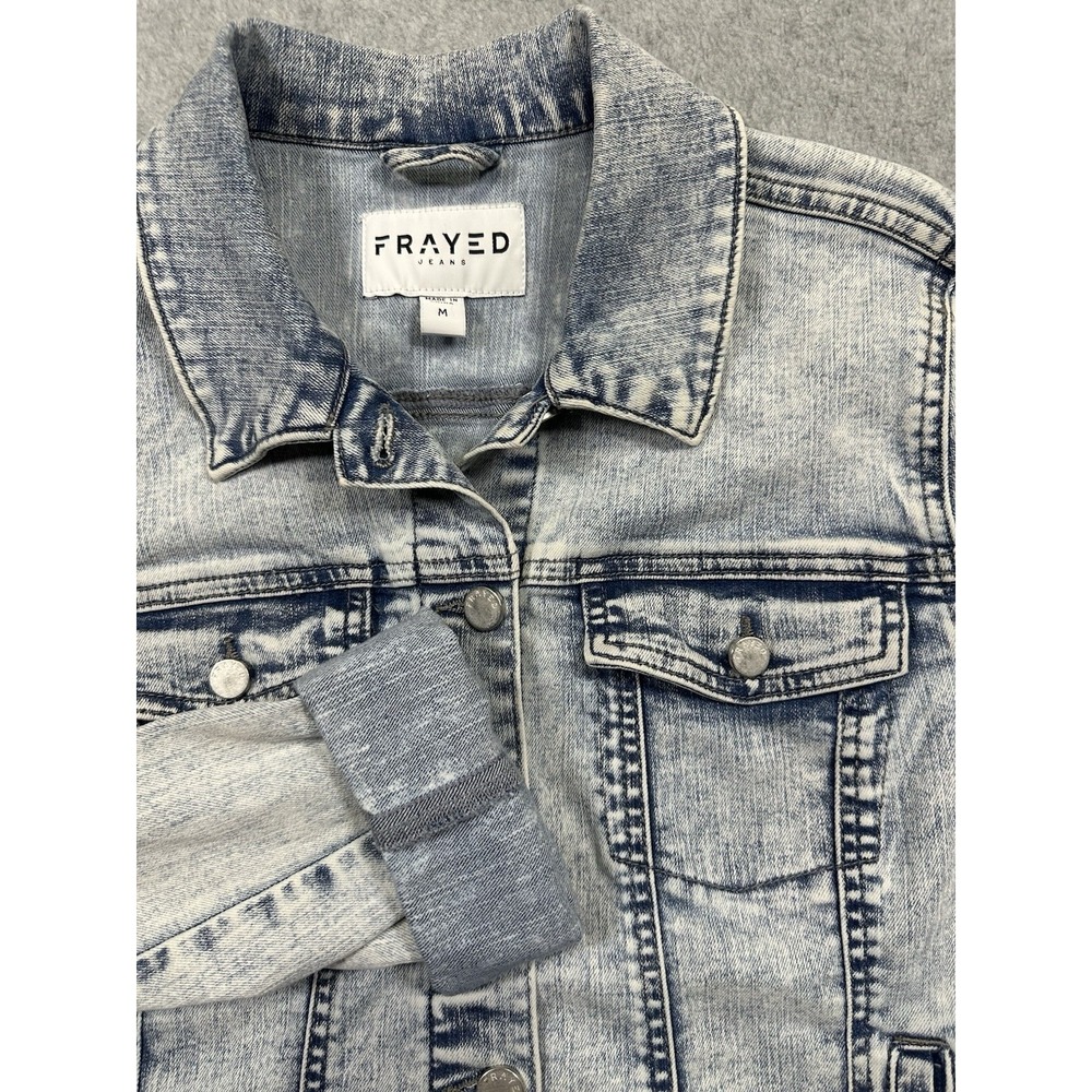 FRAYED Jeans  Denim Jacket Women's Medium Stone/Acid Wash Light Blue Classic‎